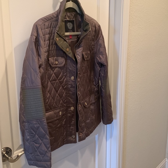 Vince Camuto Quilted Jacket Zip Front Polyester Khaki Beige Sz L Fall jacket - Picture 3 of 10